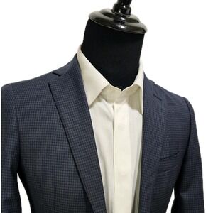Bespoke J Hilburn Blazer Mens 37R Wool Sport Coat Plaid Gray Blue Gingham Check